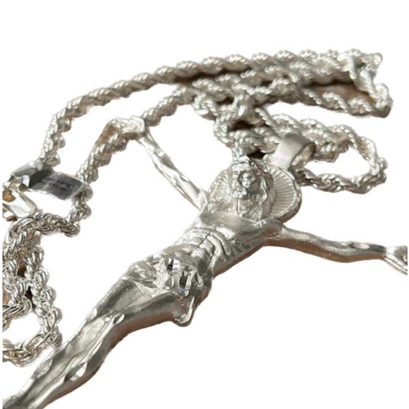 New Jesus pendant rope chain necklace, sterling silver plated unique jewelry - Picture 4 of 9